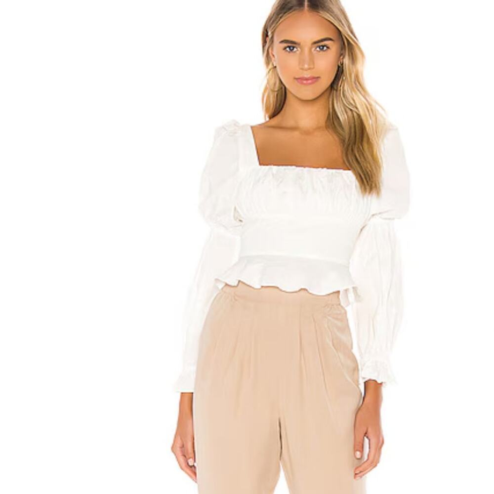 Majorelle | Preston Puff Sleeve Peplum Blouse Top Romantic Boho White Size Small